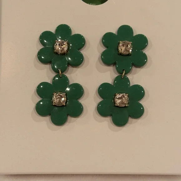 Kate Spade x Target Green Flower Drop Earrings with Crystal Center – NWT - Picture 2 of 4